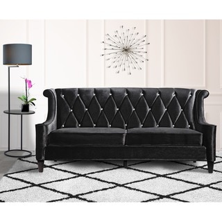 Modern Black Velvet Sofa With Crystal Buttons