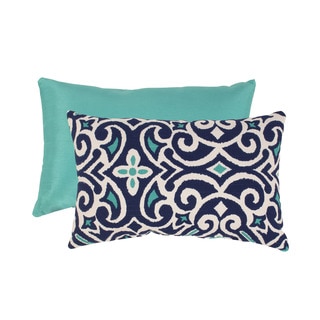 Blue/ White Damask Rectangular Throw Pillow