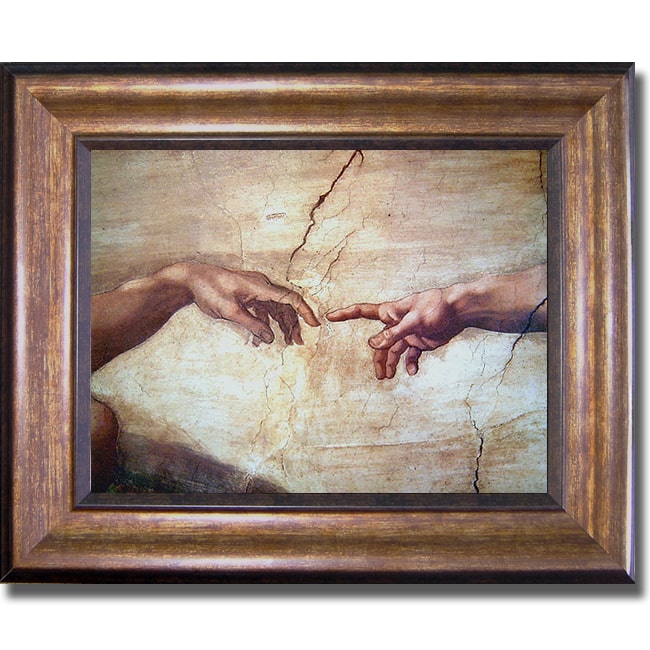 Michelangelo 'Creation of Adam (Detail)' Framed Canvas Art