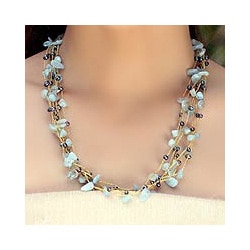 Handmade Silk 'Afternoon Sigh' Aquamarine and Pearl Necklace (3 mm) (Thailand)