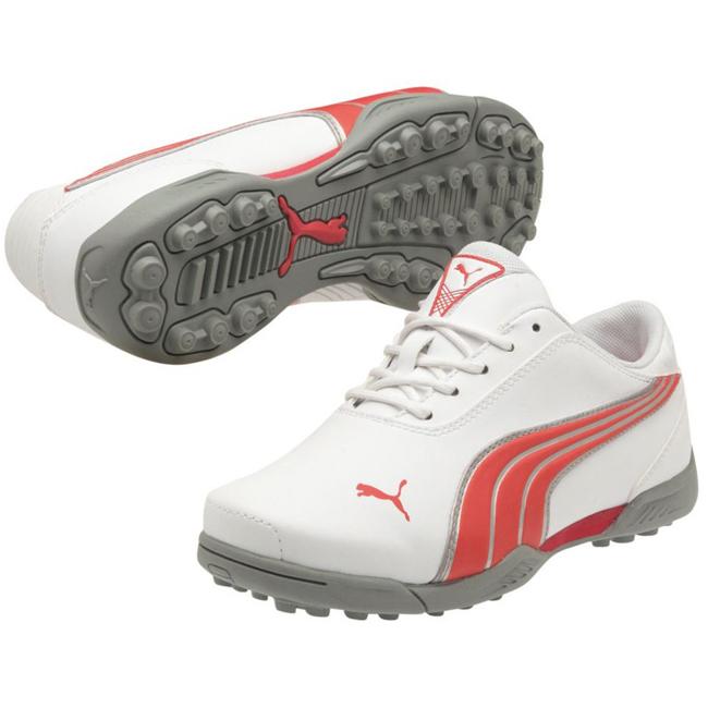 Junior Puma White / Red / Silver Super Cell Fusion Ice Jr Golf Shoes