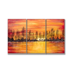 Jean Plout 'Deer at Sunset' 3-piece Triptych Wall Plaque Set