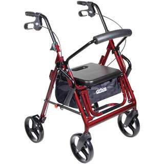 Drive Medical Duet Dual Function Burgundy Transport Wheelchair/ Walker/ Rollator