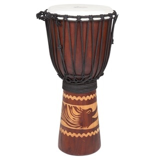Full-size Traditional Djembe Drum with Bird Carving (Indonesia)