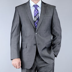 Men's Grey Sharkskin 2-button Wool Suit
