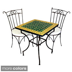 Handmade Square Iron 3-piece Mosaic Bistro Dining Table Set (Morocco)