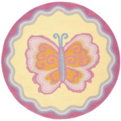 Safavieh Handmade Children's Butterfly Yellow N. Z. Wool Rug (4' Round)