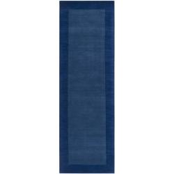 Hand-crafted Blue Tone-On-Tone Bordered Wool Rug (2'6 X 8')