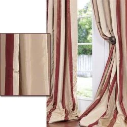 Exclusive Fabrics Cream/ Burgundy/ Tan Stripe Faux Silk Taffeta Curtain Panel