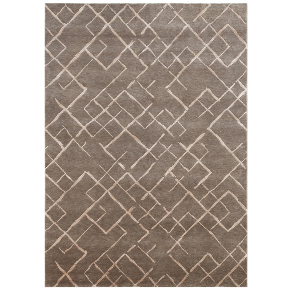 Hand-knotted Geometric Silver Gray Wool/ Art-silk Rug (2' x 3')
