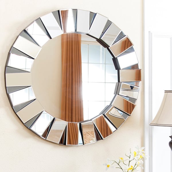 Abbyson Portico Round Wall Mirror - Silver