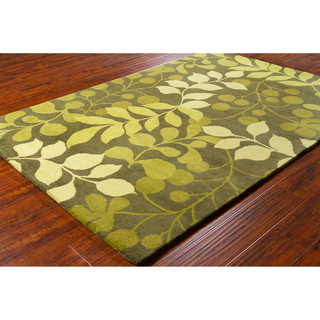 Allie Handmade Floral Green/Lime-Green Wool Rug (5' x 7'6")