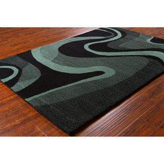 Allie Handmade Geometric Black/ Teal Wool Rug (5' x 7'6)