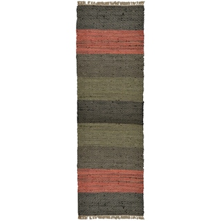 Hand-woven Matador Leather Stripe Runner Rug (2'6 x 12')