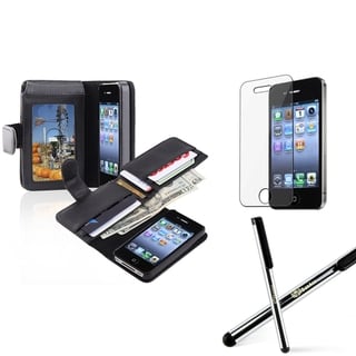 INSTEN Black Phone Case Cover/ Screen Protector/ Stylus for Apple iPhone 4/ 4S