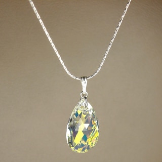 Jewelry by Dawn Large Crystal Aurora Borealis Pear Sterling Silver Necklace