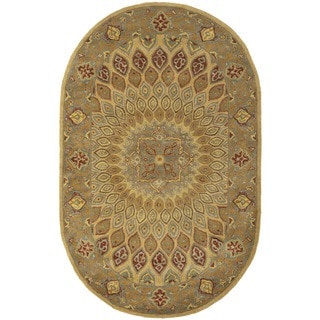 Safavieh Handmade Heritage Timeless Traditional Light Brown/ Grey Wool Rug (4'6 x 6'6 Oval)