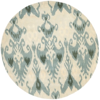 Safavieh Handmade Ikat Silver/ Blue Wool Rug (6' Round)