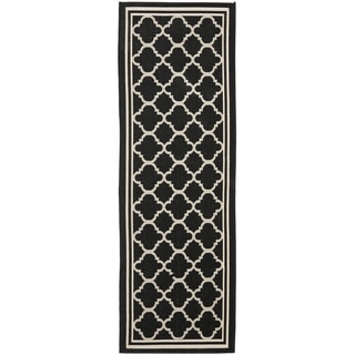 Safavieh Black/ Beige Contemporary Indoor Outdoor Rug (2'2 x 12')