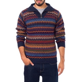 Mountain Life Multicolor Patterned 100-percent Alpaca Wool Casual Collared Long Sleeve Quarter-zip Mens Pullover Sweater (Peru)