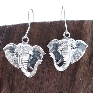 Safari Elephant Head Dangle .925 Silver Earrings (Thailand)