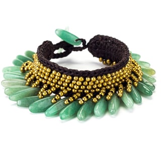 Jade and Brass Bead Wax Cord Bracelet (Thailand)