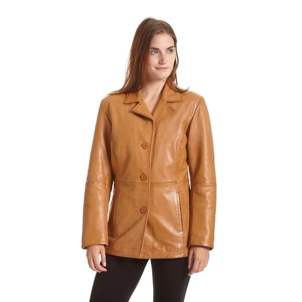 Excelled Women's Leather Button Front Stroller Jacket
