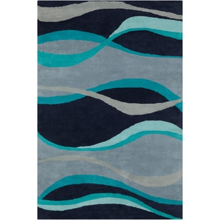 Allie Handmade Abstract Blue Wool Rug (5' x 7'6)