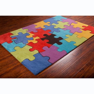 Allie Handmade Colorful Jigsaw Puzzle Wool Rug (5' x 7'6)