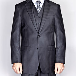 Men's Black Pinstripe 2-Button Vested Suit