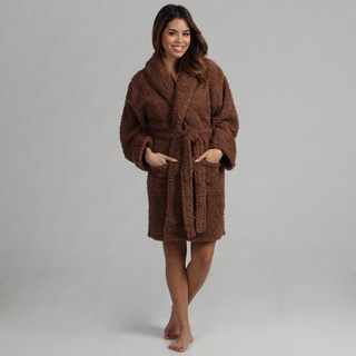 Aegean Apparel Women's Brown Sherpa Textured Plush Robe
