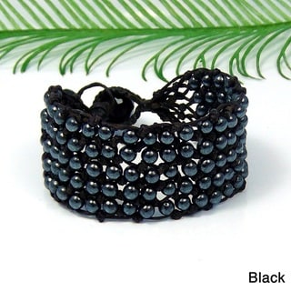 Hematite/ Silver Glass Beads Web Net Beauty Bracelet (Thailand)