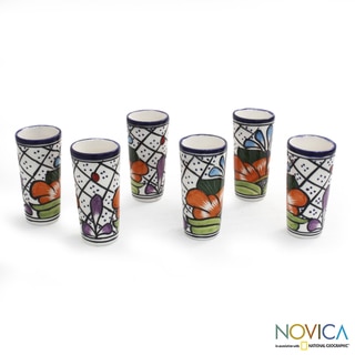 Set of 4 Ceramic 'Guanajuato Flora' Talavera Shot Glasses (Mexico)