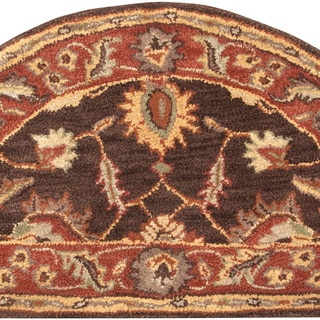 Hand-tufted Sand Brown Floral Border Wool Rug (2' x 4' Hearth)