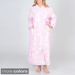 La Cera Women's Plus Size Snowflake Print Fleece Robe