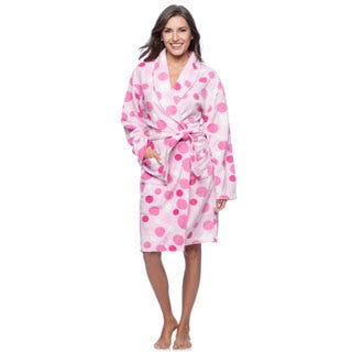 La Cera Women's Polka Dot Print Fleece Wrap Robe