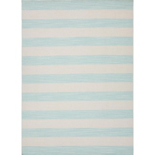 Flat Weave Stripe Blue Wool Reversible Rug (2' x 3')