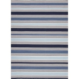 Flat Weave Stripe Blue Wool Rug (9' x 12')