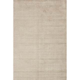 Hand-loomed Solid Beige Wool/ Silk Rug (9' x 13')