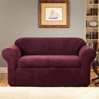Sure Fit Stretch Metro Two-piece Burgundy Loveseat Slipcover