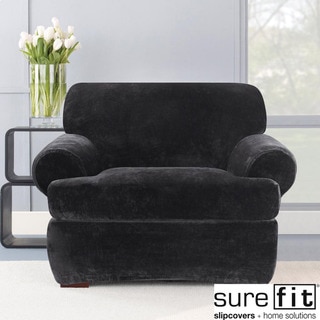 Sure Fit Stretch Plush Black T-cushion Chair Slipcover
