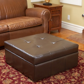 Chatsworth Brown Leather Storage Ottoman by Christopher Knight Home