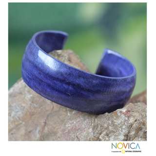Leather 'Annula in Blue' Cuff Bracelet (Ghana)