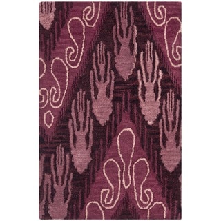 Safavieh Handmade Ikat Dark Brown/ Purple Wool Rug (2' x 3')