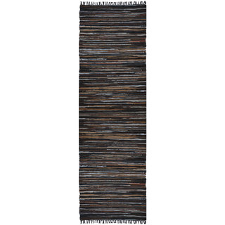 Hand Woven Matador Brown Stripe Leather Rug (2.5'x12')