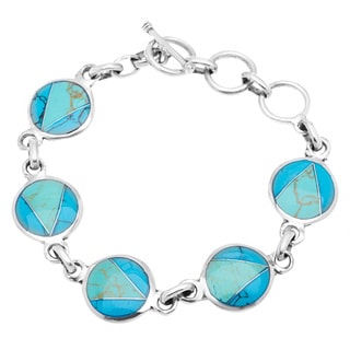 Handcrafted Mexican Alpaca Silver and Turquoise Disk Bracelet (Mexico)