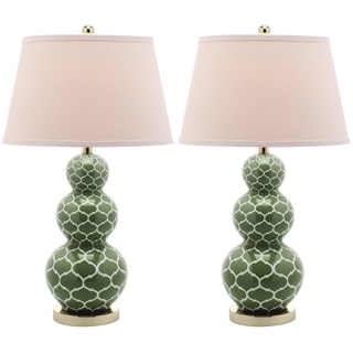Safavieh Lighting 27-inch Moroccan Triple Gourd Green Table Lamps (Set of 2)