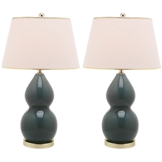 Safavieh Lighting 25.5-inch Zoey Double Gourd Marine Blue Table Lamps (Set of 2)