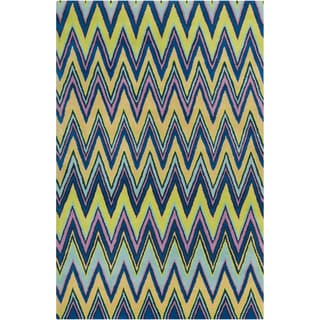Allie Handmade Geometric Blue Wool Area Rug (5' x 7'6")