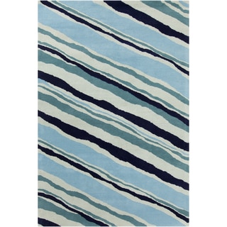 Allie Modern Handmade Abstract Blue Wool Rug (5' x 7'6)